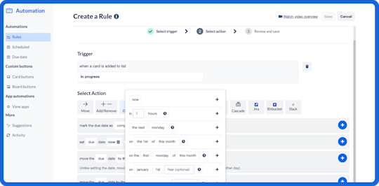 Image showing an example of an automation rule on a Trello board